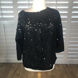 Vtg 90s Contempo Casuals Black Sequin Top Blouse Medium Long Sleeve Dolman